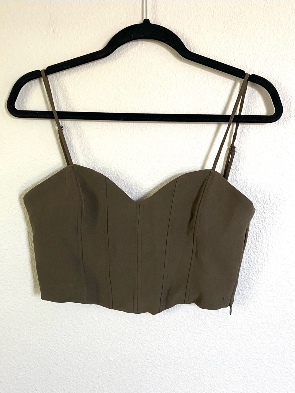 Zara Khaki Brown Bustier Crop Top with Spaghetti Straps